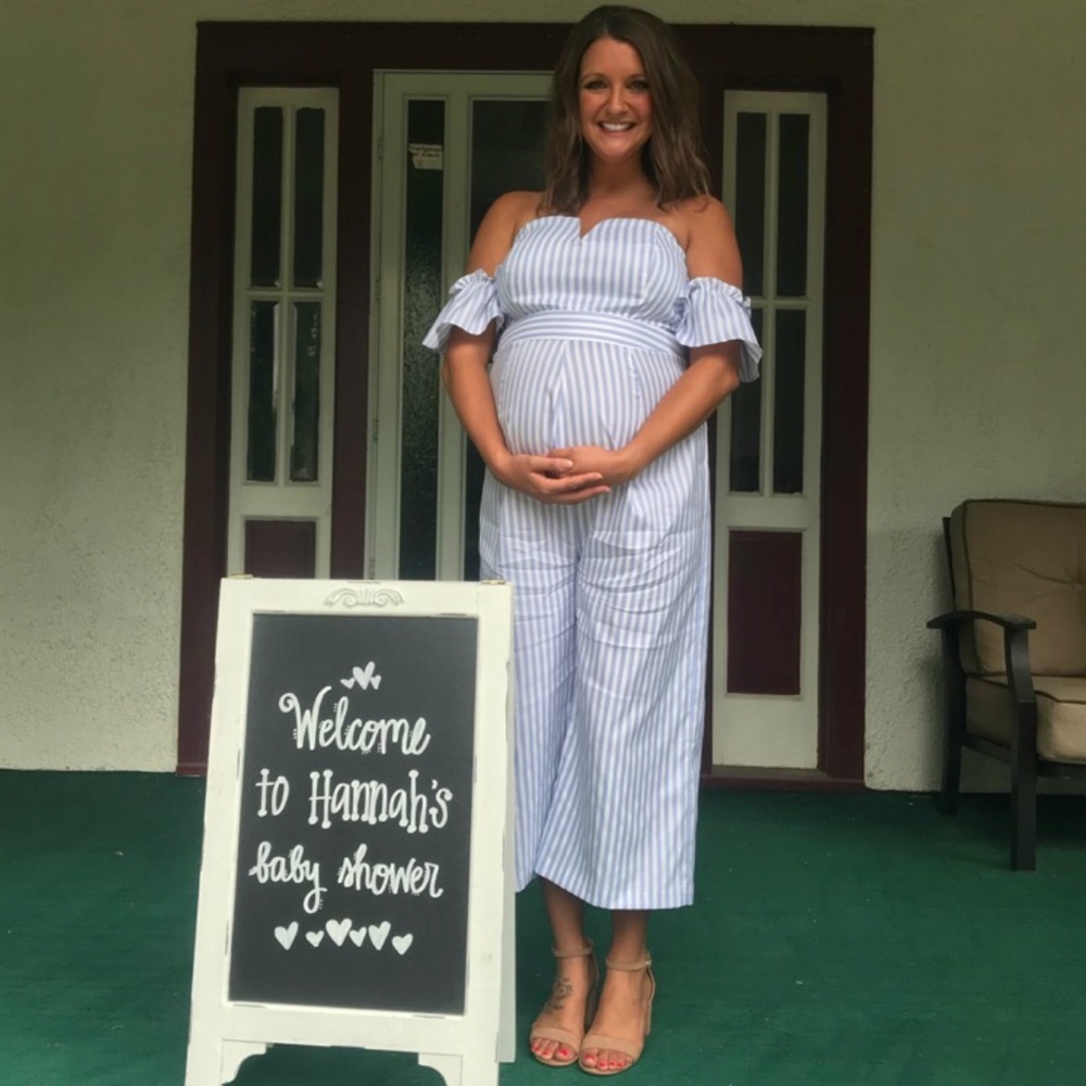 Light Blue Pinstriped Maternity Jumpsuit